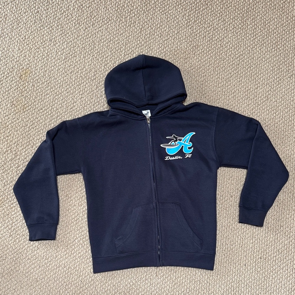 Kids Navy Full-Zip Hoodie with Aqua 'A' Emblem